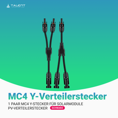 MC4 Solarkabel Y-Verteiler I 1 Paar 1Y2 Stecker für Solarpanel Kabelverlängerung (Schwarz)