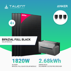 1820W Balkonkraftwerk mit Speicher - 4x 455W Full Black Glas-Glas bifazial Modul & Anker Solix Solarbank 3 Pro