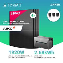 1920W Balkonkraftwerk mit Speicher - 4x 480W Aiko Full Black Glas-Glas bifazial Modul & Anker Solix Solarbank 3 Pro