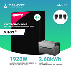 1920W Balkonkraftwerk mit Speicher - 4x 480W Aiko Full Black Glas-Glas bifazial Modul & Anker Solix Solarbank 3 Pro