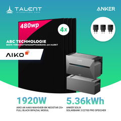 1920W Balkonkraftwerk mit Speicher - 4x 480W Aiko Full Black Glas-Glas bifazial Modul & Anker Solix Solarbank 3 Pro