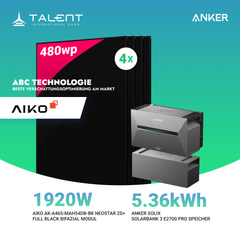 1920W Balkonkraftwerk mit Speicher - 4x 480W Aiko Full Black Glas-Glas bifazial Modul & Anker Solix Solarbank 3 Pro