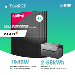 1940W Balkonkraftwerk mit Speicher - 4x 485W Aiko Full Black Glas-Glas bifazial Modul & Anker Solix Solarbank 3 Pro