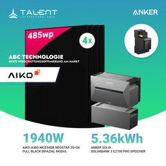 1940W Balkonkraftwerk mit Speicher - 4x 485W Aiko Full Black bifazial Modul & Anker SOLIX Solarbank 3 Pro