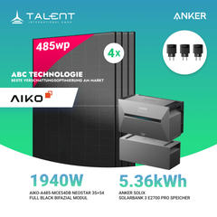 1940W Balkonkraftwerk mit Speicher - 4x 485W Aiko Full Black Glas-Glas bifazial Modul & Anker Solix Solarbank 3 Pro