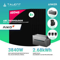 3840W Balkonkraftwerk mit Speicher - 8x 480W Aiko Full Black Glas-Glas bifazial Modul & Anker Solix Solarbank 3 Pro