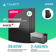 3840W Balkonkraftwerk mit Speicher - 8x 480W Aiko Full Black Glas-Glas bifazial Modul & Anker Solix Solarbank 3 Pro
