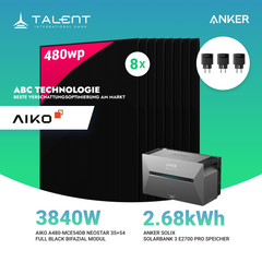3840W Balkonkraftwerk mit Speicher - 8x 480W Aiko Full Black Glas-Glas bifazial Modul & Anker Solix Solarbank 3 Pro