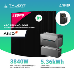 3840W Balkonkraftwerk mit Speicher - 8x 480W Aiko Full Black Glas-Glas bifazial Modul & Anker Solix Solarbank 3 Pro