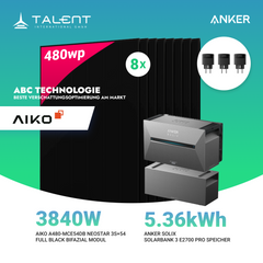 3840W Balkonkraftwerk mit Speicher - 8x 480W Aiko Full Black Glas-Glas bifazial Modul & Anker Solix Solarbank 3 Pro