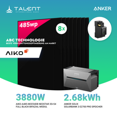 3880W Balkonkraftwerk mit Speicher - 8 × AIKO 485W Full Black bifazial & Anker SOLIX Solarbank 3 Pro