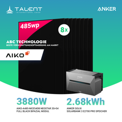 3880W Balkonkraftwerk mit Speicher - 8 × AIKO 485W Full Black bifazial & Anker SOLIX Solarbank 3 Pro
