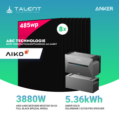 3880W Balkonkraftwerk mit Speicher - 8 × AIKO 485W Full Black bifazial & Anker SOLIX Solarbank 3 Pro