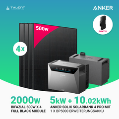 2000W Balkonkraftwerk mit Speicher - 4x 500W Full Black bifazial & Anker Solix Solarbank 4 Pro | jetzt auf Lager & sofort lieferbar