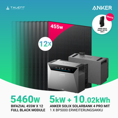 5460W Balkonkraftwerk mit Speicher - 12x 455W Full Black bifazial & Anker Solix Solarbank 4 Pro | jetzt auf Lager & sofort lieferbar