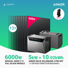 6000W Balkonkraftwerk mit Speicher - 12x 500W Full Black bifazial & Anker Solix Solarbank 4 Pro | jetzt auf Lager & sofort lieferbar