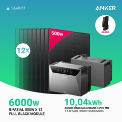 6000W Balkonkraftwerk mit Speicher - 12x 500W Full Black bifazial & Anker Solix Solarbank 4 Pro | jetzt auf Lager & sofort lieferbar