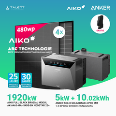 1920W Balkonkraftwerk mit Speicher - 4 × AIKO 480W Full Black bifazial & Anker SOLIX Solarbank 4 Pro | jetzt auf Lager & sofort lieferbar