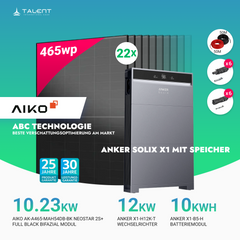 PV Komplettset 12 kWp - 22 × AIKO 465W Full Black & Anker X1-H12K-T mit Speicheroption & Unterkonstruktion