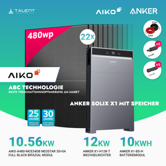 PV Komplettset 10 kWp - 22× AIKO 480W Full Black & Anker X1-H12K-T mit Speicheroption & Unterkonstruktion