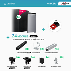 PV Komplettset 12 kWp - 24 × 455W Bifacial Full Black Glas-Glas Module & Anker X1-H12K-T mit Speicheroption & Unterkonstruktion