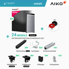 PV Komplettset 12 kWp - 22 × AIKO 465W Full Black & Anker X1-H12K-T mit Speicheroption & Unterkonstruktion