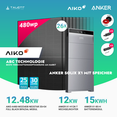 PV Komplettset 12 kWp - 26× AIKO 480W Full Black & Anker X1-H12K-T mit Speicheroption & Unterkonstruktion