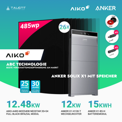 PV Komplettset 12 kWp - 26 × 485W AIKO Full Black Glas-Glas Module & Anker X1-H12K-T mit Speicheroption & Unterkonstruktion