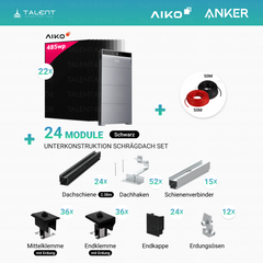 PV Komplettset 10 kWp - 22 × 485W AIKO Full Black Module & Anker X1-H12K-T mit Speicheroption & Unterkonstruktion