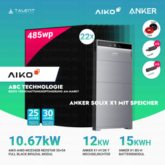 PV Komplettset 10 kWp - 22 × 485W AIKO Full Black Module & Anker X1-H12K-T mit Speicheroption & Unterkonstruktion