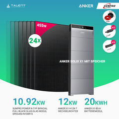 PV Komplettset 12 kWp - 24 × 455W Bifacial Full Black Glas-Glas Module & Anker X1-H12K-T mit Speicheroption & Unterkonstruktion