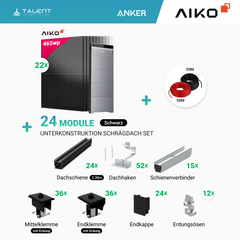 PV Komplettset 12 kWp - 22 × AIKO 465W Full Black & Anker X1-H12K-T mit Speicheroption & Unterkonstruktion