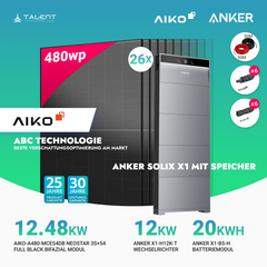 PV Komplettset 12 kWp - 26× AIKO 480W Full Black & Anker X1-H12K-T mit Speicheroption & Unterkonstruktion