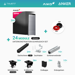 PV Komplettset 12 kWp - 26× AIKO 480W Full Black & Anker X1-H12K-T mit Speicheroption & Unterkonstruktion