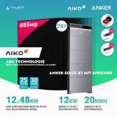 PV Komplettset 12 kWp - 26 × 485W AIKO Full Black Glas-Glas Module & Anker X1-H12K-T mit Speicheroption & Unterkonstruktion