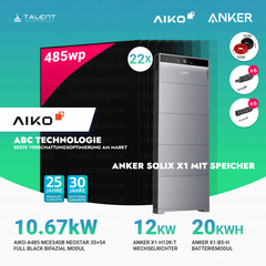 PV Komplettset 10 kWp - 22 × 485W AIKO Full Black Module & Anker X1-H12K-T mit Speicheroption & Unterkonstruktion