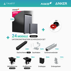 PV Komplettset 12 kWp - 26× AIKO 480W Full Black & Anker X1-H12K-T mit Speicheroption & Unterkonstruktion