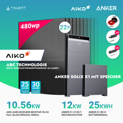 PV Komplettset 10 kWp - 22× AIKO 480W Full Black & Anker X1-H12K-T mit Speicheroption & Unterkonstruktion