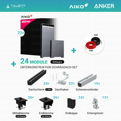 PV Komplettset 10 kWp - 22 × 485W AIKO Full Black Module & Anker X1-H12K-T mit Speicheroption & Unterkonstruktion