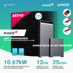 PV Komplettset 10 kWp - 22 × 485W AIKO Full Black Module & Anker X1-H12K-T mit Speicheroption & Unterkonstruktion