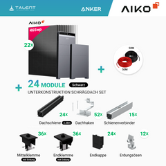 PV Komplettset 12 kWp - 22 × AIKO 465W Full Black & Anker X1-H12K-T mit Speicheroption & Unterkonstruktion