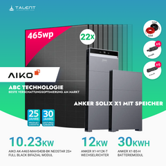 PV Komplettset 12 kWp - 22 × AIKO 465W Full Black & Anker X1-H12K-T mit Speicheroption & Unterkonstruktion