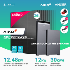 PV Komplettset 12 kWp - 26× AIKO 480W Full Black & Anker X1-H12K-T mit Speicheroption & Unterkonstruktion