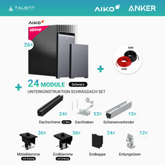 PV Komplettset 12 kWp - 26× AIKO 480W Full Black & Anker X1-H12K-T mit Speicheroption & Unterkonstruktion