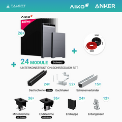 PV Komplettset 12 kWp - 26 × 485W AIKO Full Black Glas-Glas Module & Anker X1-H12K-T mit Speicheroption & Unterkonstruktion