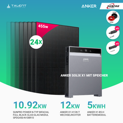 PV Komplettset 12 kWp - 24 × 455W Bifacial Full Black Glas-Glas Module & Anker X1-H12K-T mit Speicheroption & Unterkonstruktion
