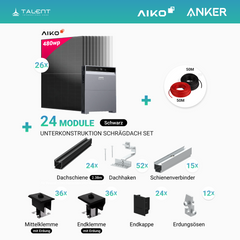 PV Komplettset 12 kWp - 26× AIKO 480W Full Black & Anker X1-H12K-T mit Speicheroption & Unterkonstruktion