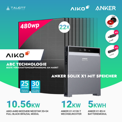 PV Komplettset 10 kWp - 22× AIKO 480W Full Black & Anker X1-H12K-T mit Speicheroption & Unterkonstruktion