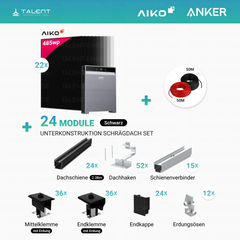 PV Komplettset 10 kWp - 22 × 485W AIKO Full Black Module & Anker X1-H12K-T mit Speicheroption & Unterkonstruktion