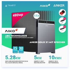 PV Komplettset 5 kWp - 11 × AIKO 480W Full Black & Anker X1-H5K-T mit Speicheroption & Unterkonstruktion